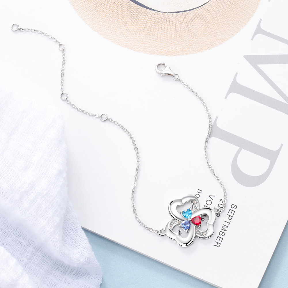 Festa della Mamma Bracciale in argento 925 con 3 nomi personalizzati e 3 pietre di nascita