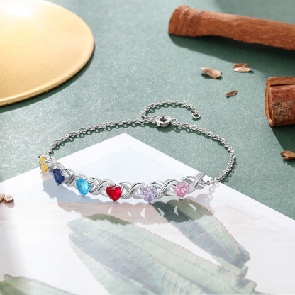 Festa della Mamma Braccialetto personalizzato con 6 nomi e 6 cuore pietre di nascita regalo per donna