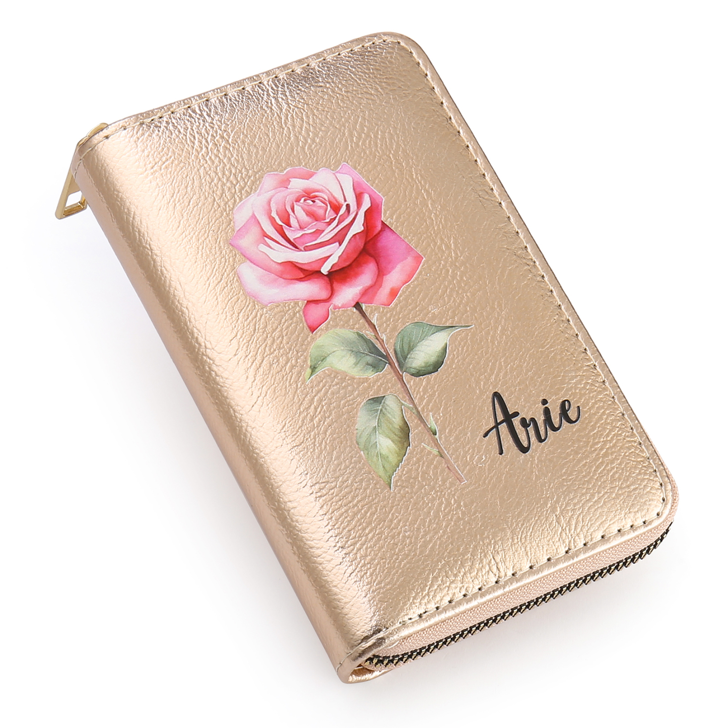 Portafoglio in PU pelle con 1 fiore di nascita & 1 nome personalizzati per mamma/nonna