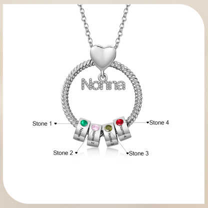Collana con ciondolo nonna 4 nomi incisioni e pietre di nascita personalizzate