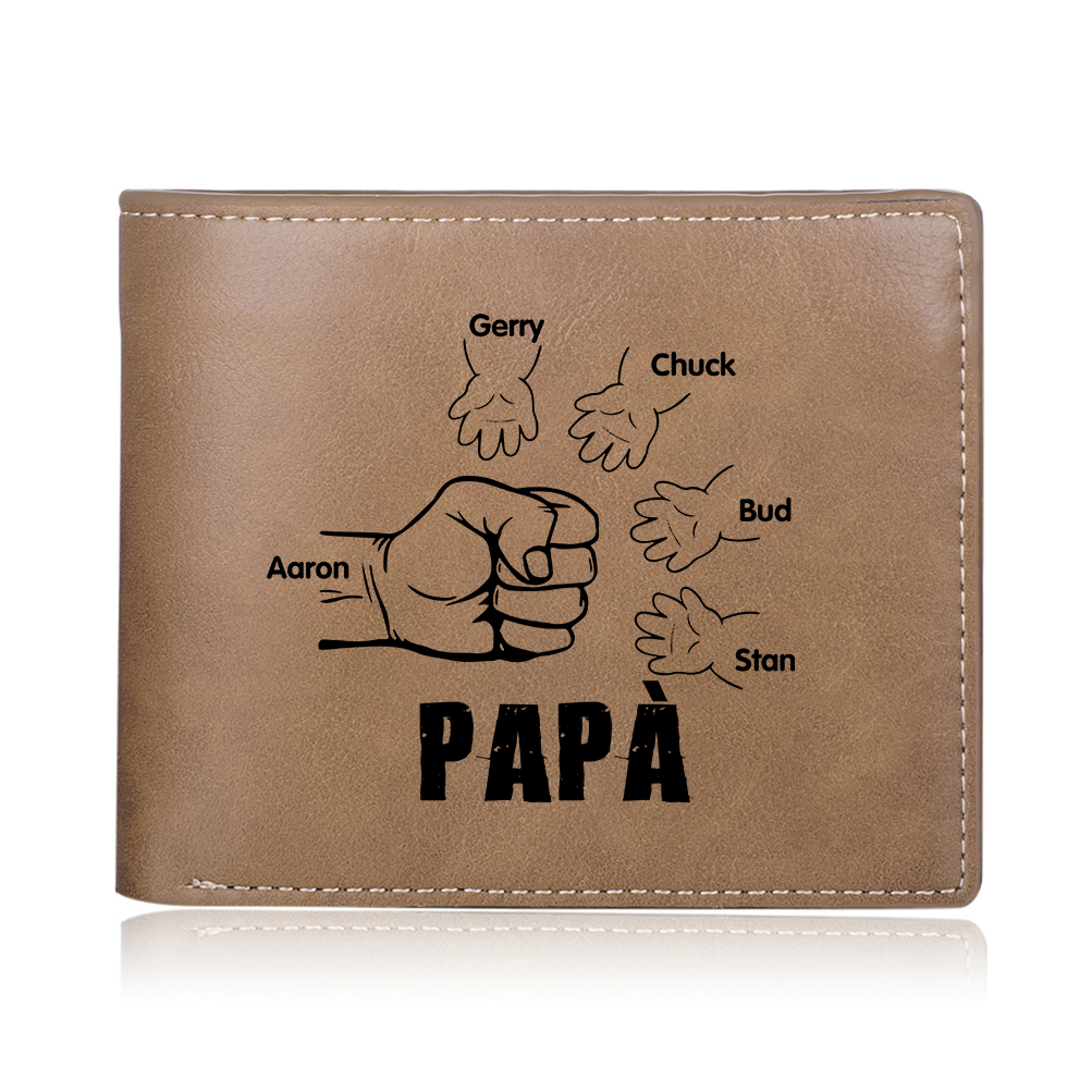 Portafoglio in Pelle PU pugno mano regalo per papà personalizzati 5 nomi