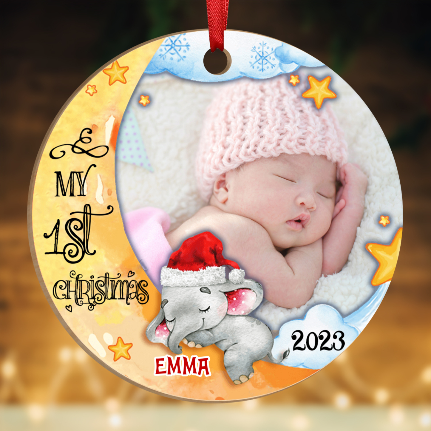 IL MIO 1º NATALE-Ciondolo di legno per bambino bambina foto nome personalizzabile