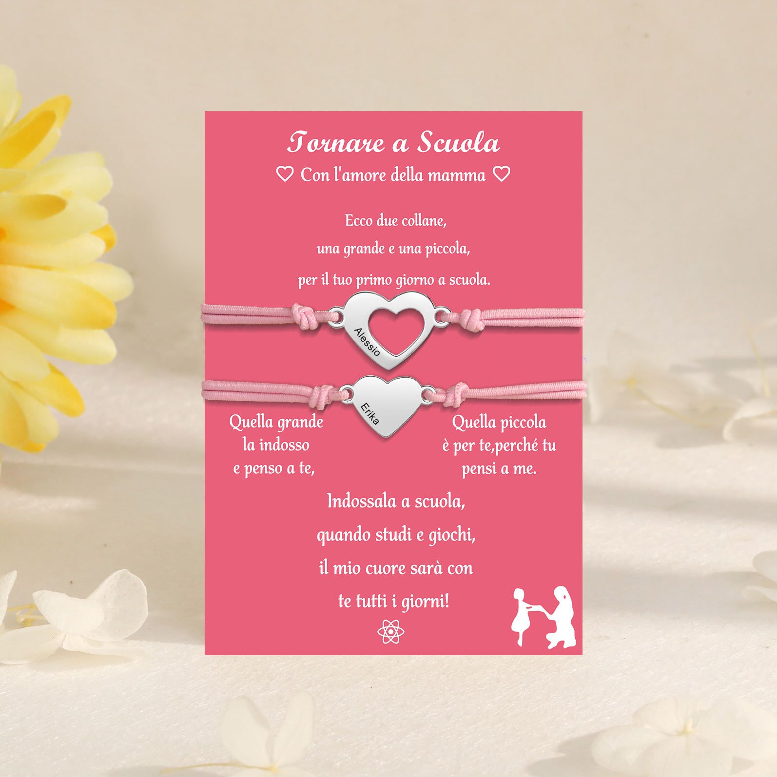 2PCS Braccialetto cuore regorabile regalo per Mamma e figlia con carta
