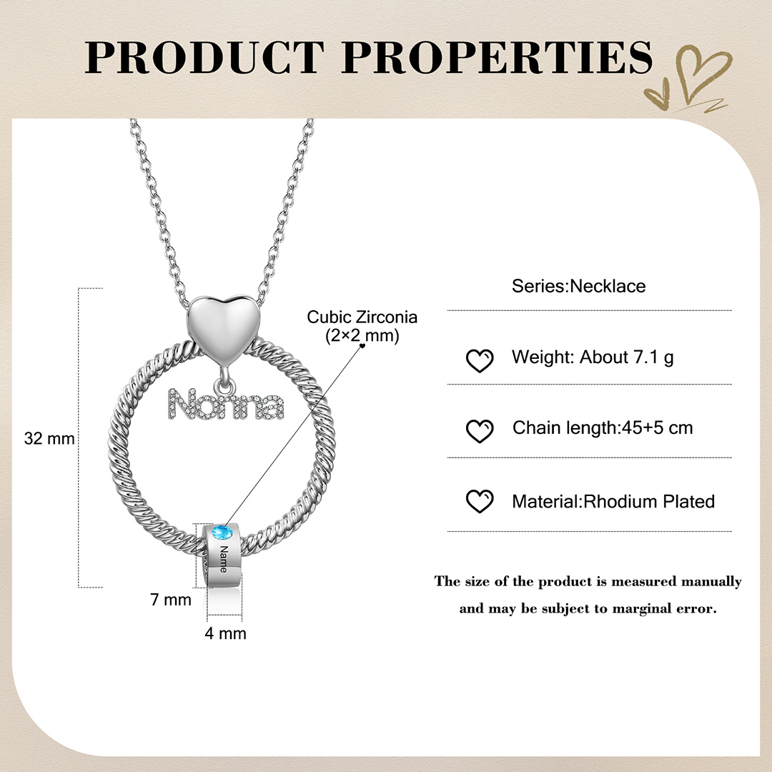 Collana con ciondolo nonna 1 nome incisione e pietra di nascita personalizzata