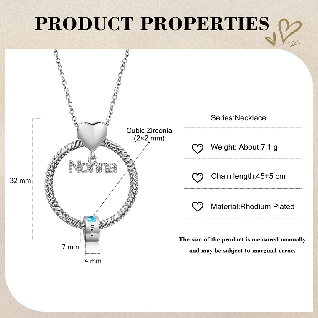 Collana con ciondolo nonna 1 nome incisione e pietra di nascita personalizzata