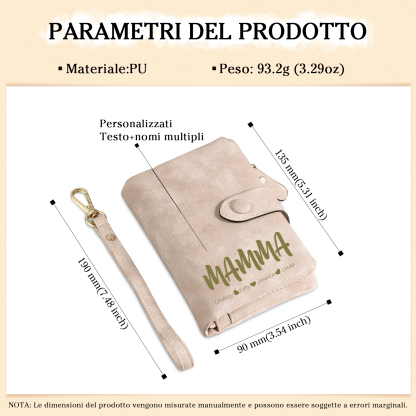 Portafoglio in PU pelle con 3 nomi & 1 testo & 1 foto personalizzati per mamma