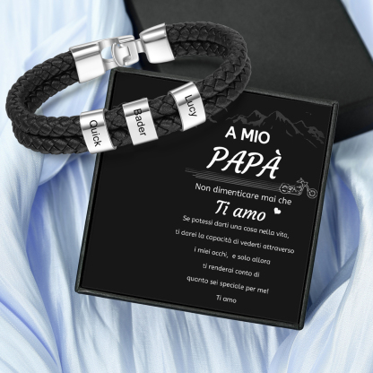 A MIO PAPÀ-Braccialetto in pelle 3 nomi personalizzati regalo per la festa del papà