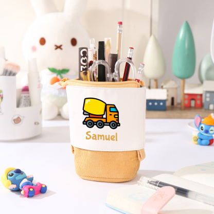 Astuccio per matite personalizzato con 1 nome e 1 veicolo da costruzione regalo per scuola elementare bambini