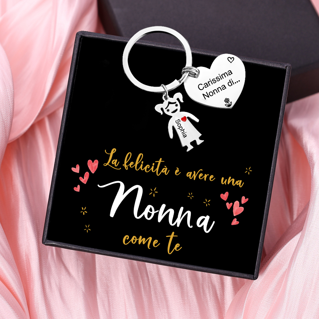 Portachiavi personalizzabile alla nonna con 1 ciondolo bambino