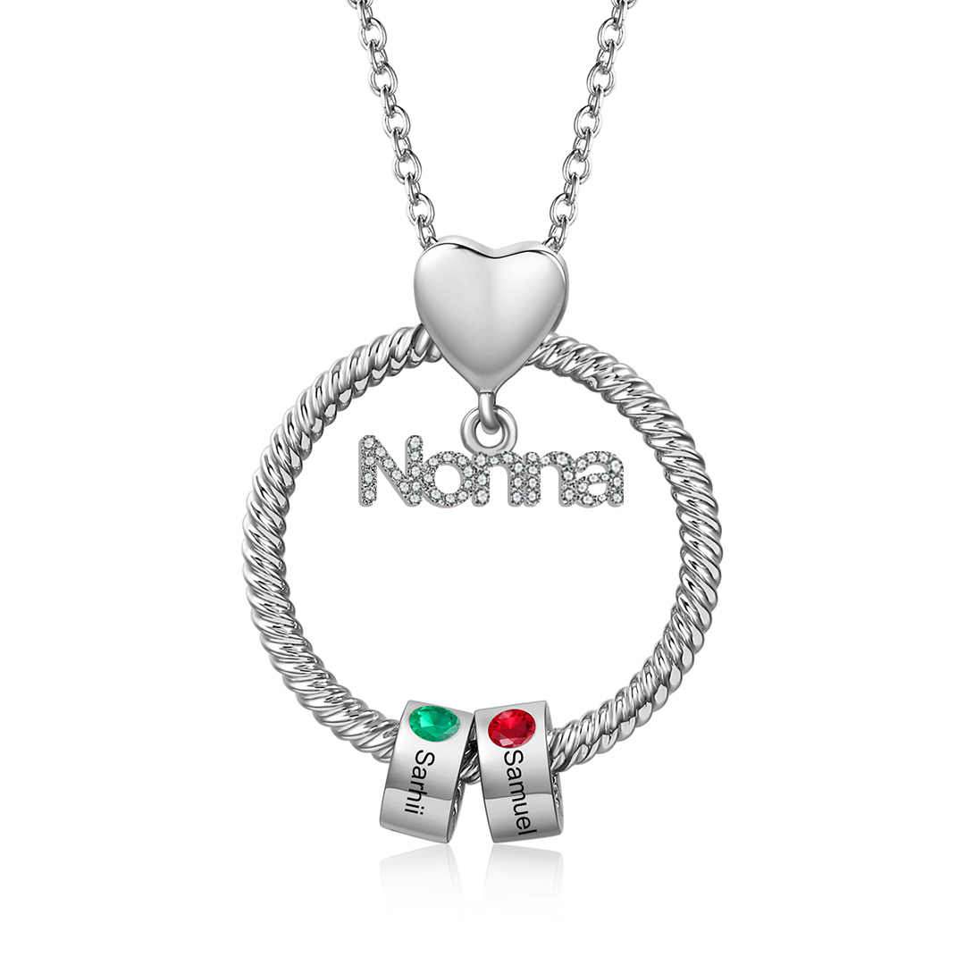Collana con ciondolo nonna 2 nomi incisioni e pietre di nascita personalizzate