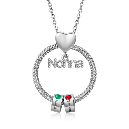Collana con ciondolo nonna 2 nomi incisioni e pietre di nascita personalizzate
