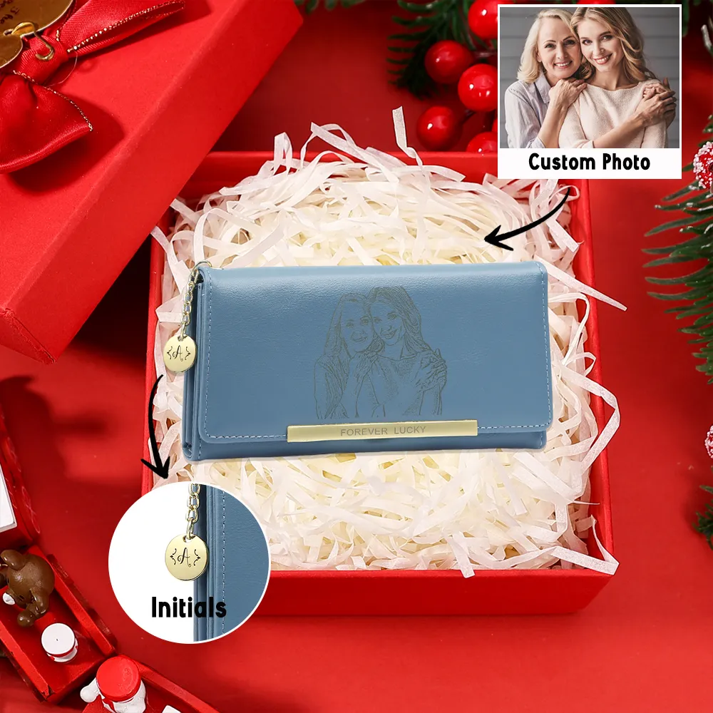 Personalized Women's Wallet Custom Photo and Lettering Blue/Pink Leather Wallet for Grandma | Jessmade