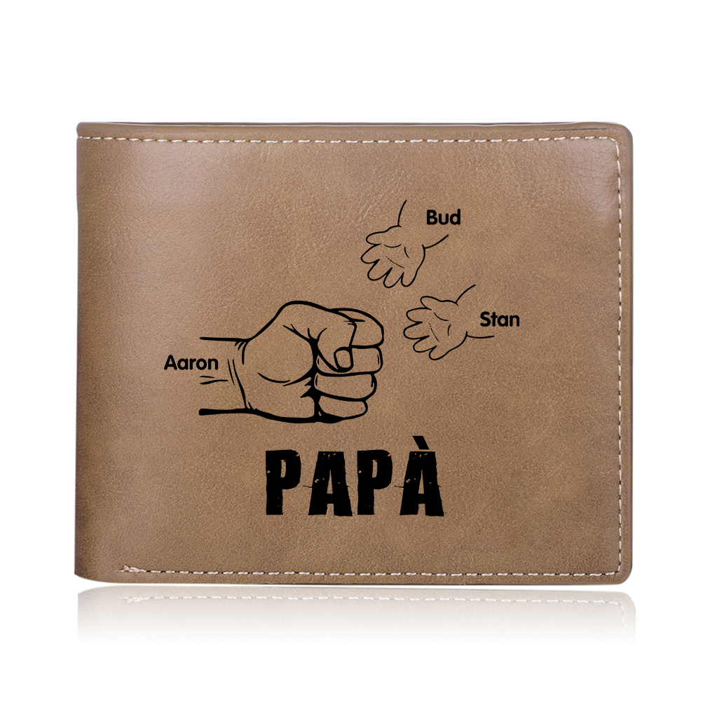 Portafoglio in Pelle PU pugno mano regalo per papà personalizzati 3 nomi