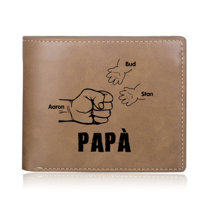 Portafoglio in Pelle PU pugno mano regalo per papà personalizzati 3 nomi