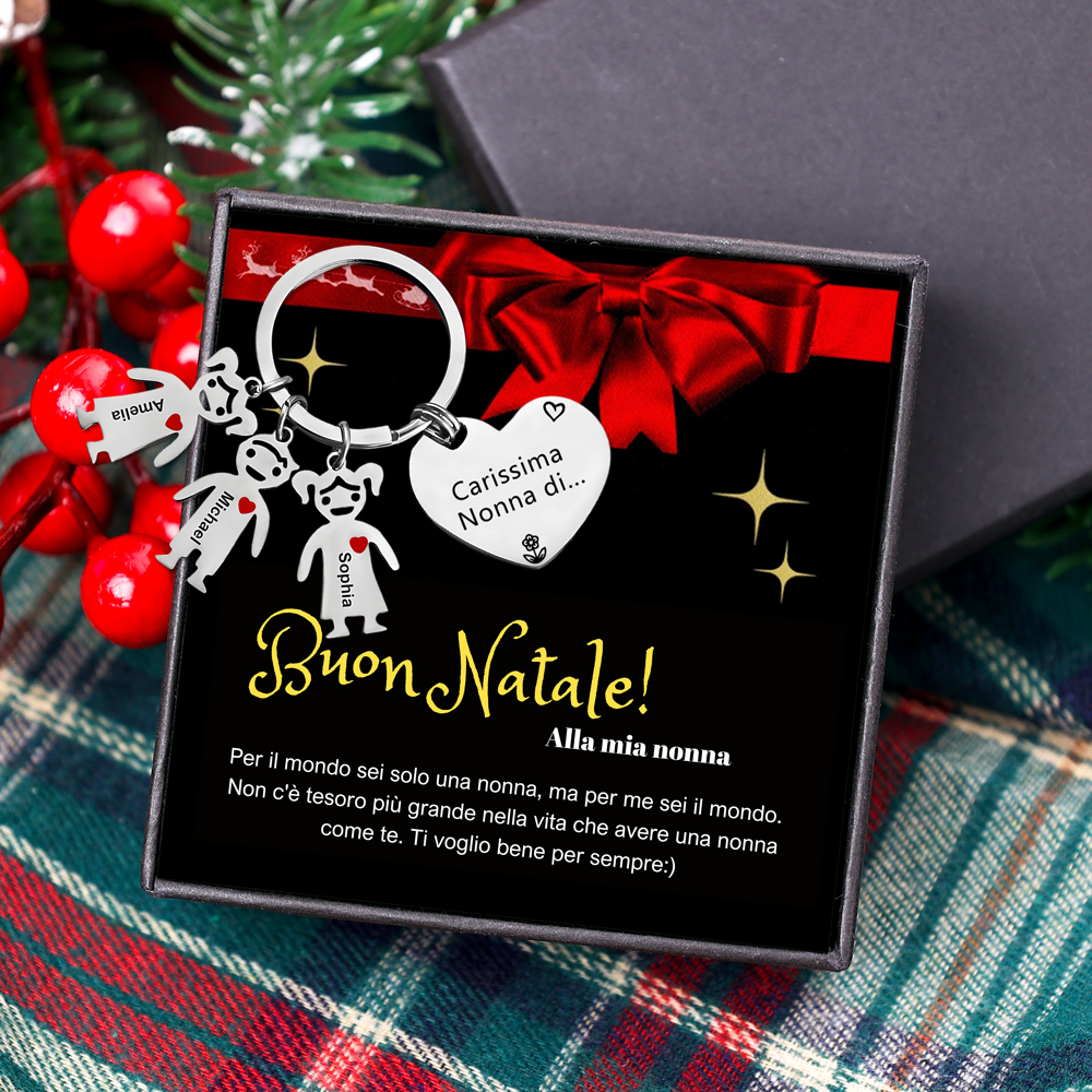 Buon Natale a nonna migliore del mondo portachiavi 3 nomi personalizzabili