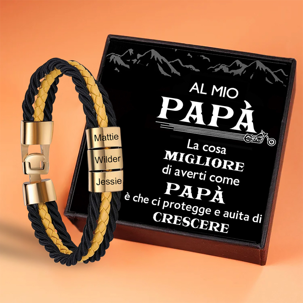 Bracciale Uomo Personalizzato in Pelle – Incisione 3 Nomi – Regalo Elegante per Papà o Lui | Jessemade