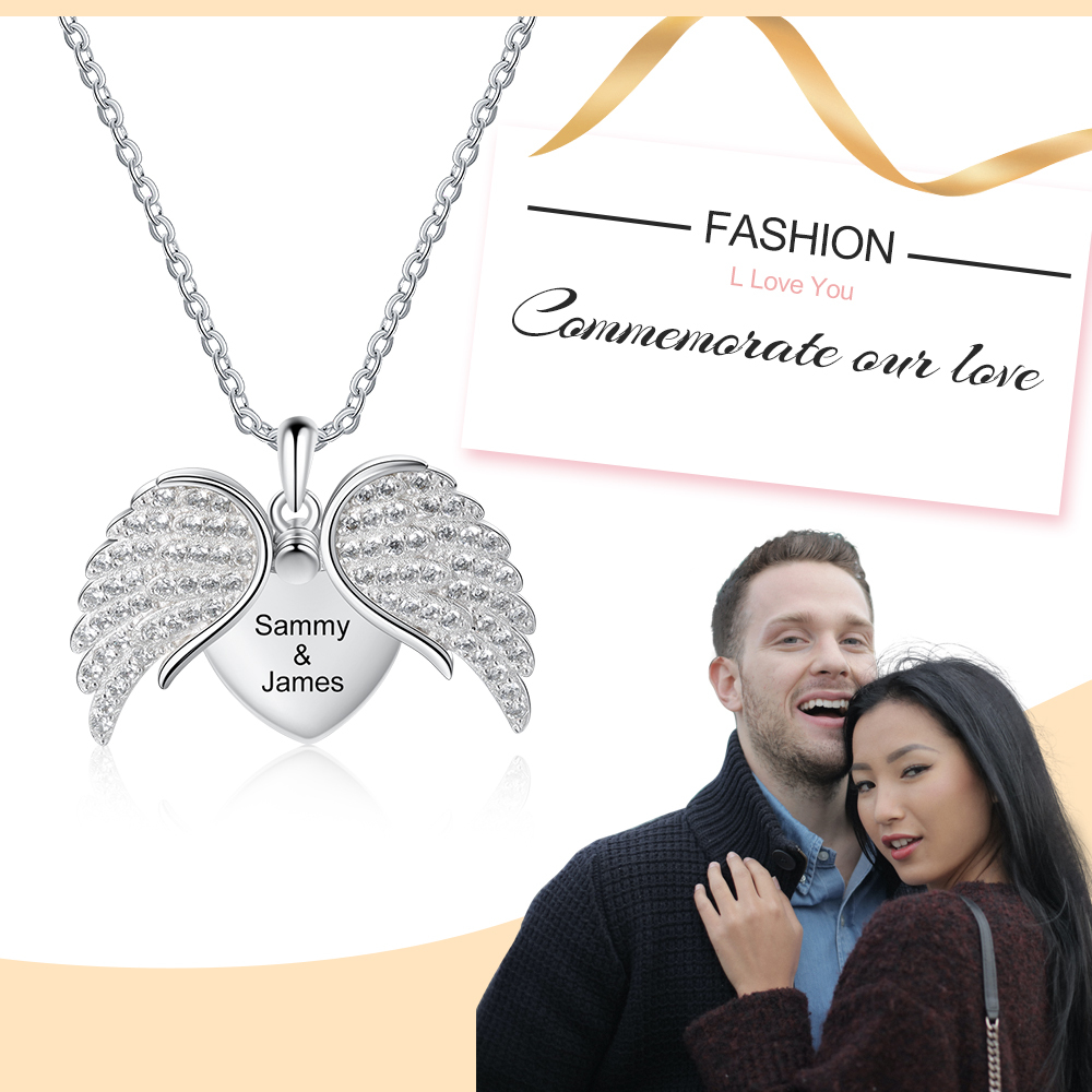 Collana con Ali d'Angelo Personalizzabile Incisione 2 Nomi Regalo di San Valentino | Jessemade