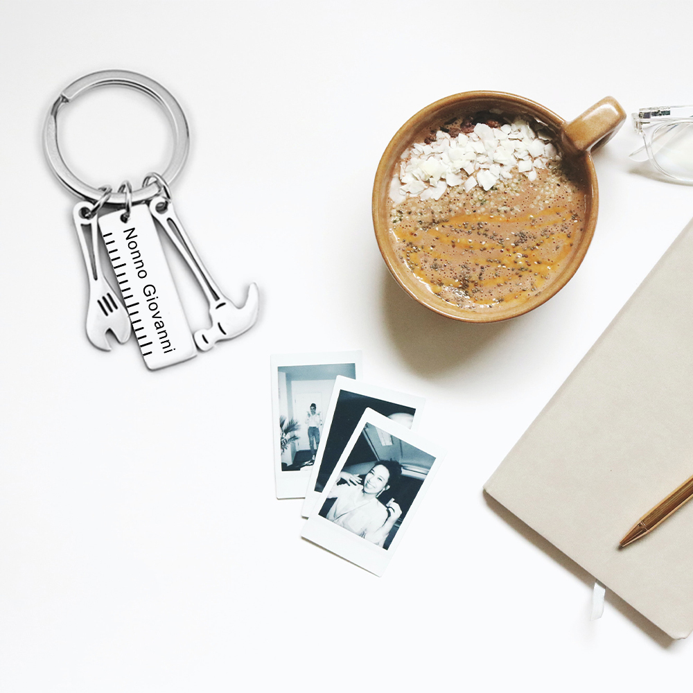 Portachiavi con ciondolo kit di utensili 1 testo o nome personalizzabile liberamente per papà uomo