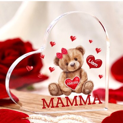 Jessemade IT MAMMA Decorazione acrilica con orsacchiotto a forma di cuore 1 nome e 2 testi personalizzati per mamma/nonna
