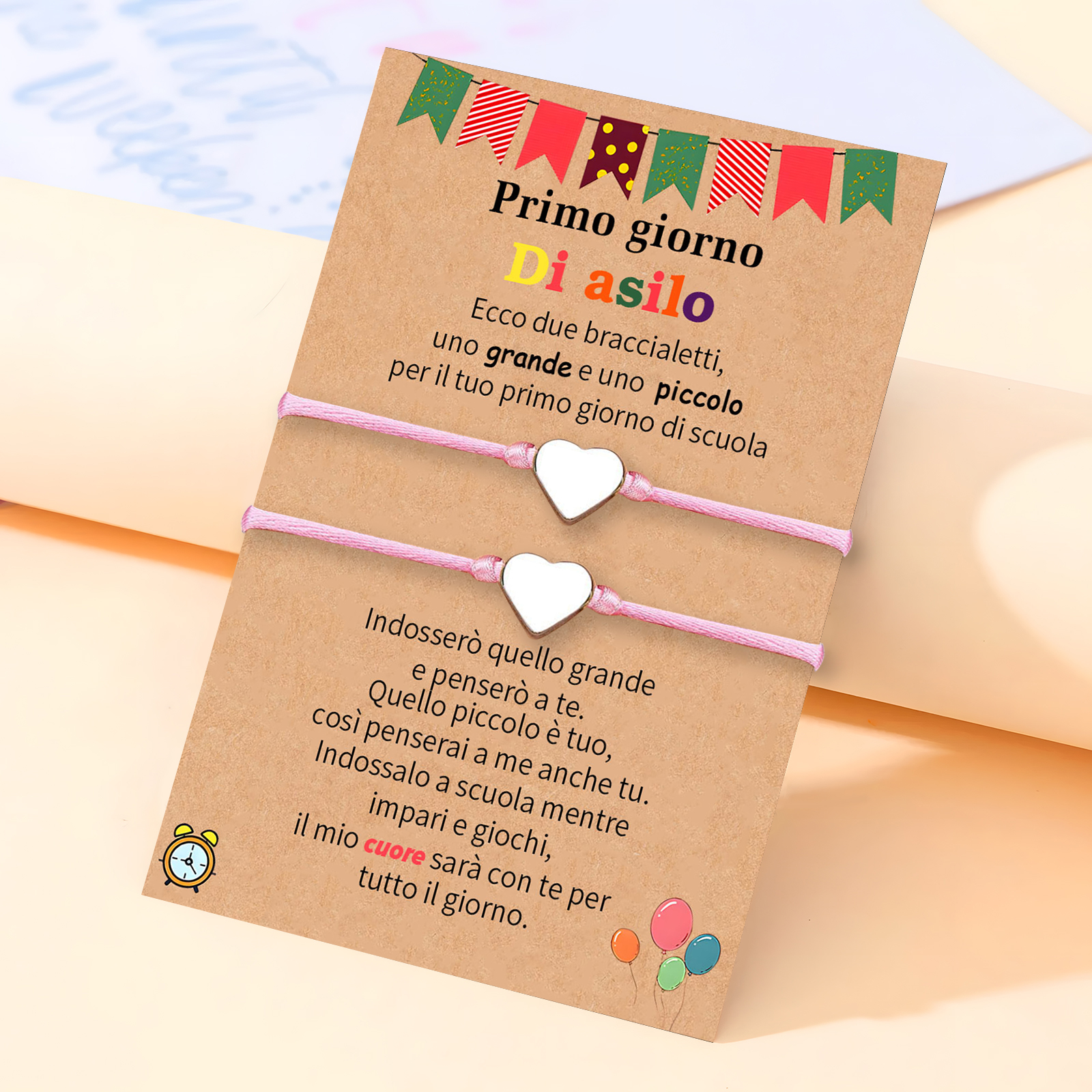 2PCS Braccialetto cuore regorabile regalo per bambina con carta