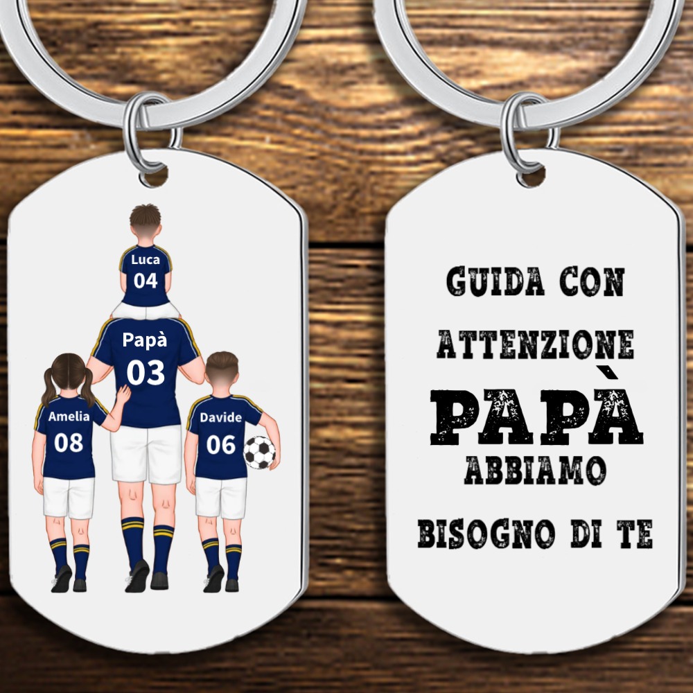Portachiavi Personalizzato in Acciaio – Tema Calcio con 2-4 Nomi – Regalo Speciale per Papà | Jessemade