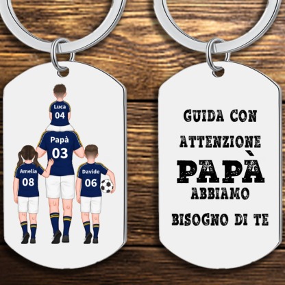 Portachiavi Personalizzato in Acciaio – Tema Calcio con 2-4 Nomi – Regalo Speciale per Papà | Jessemade