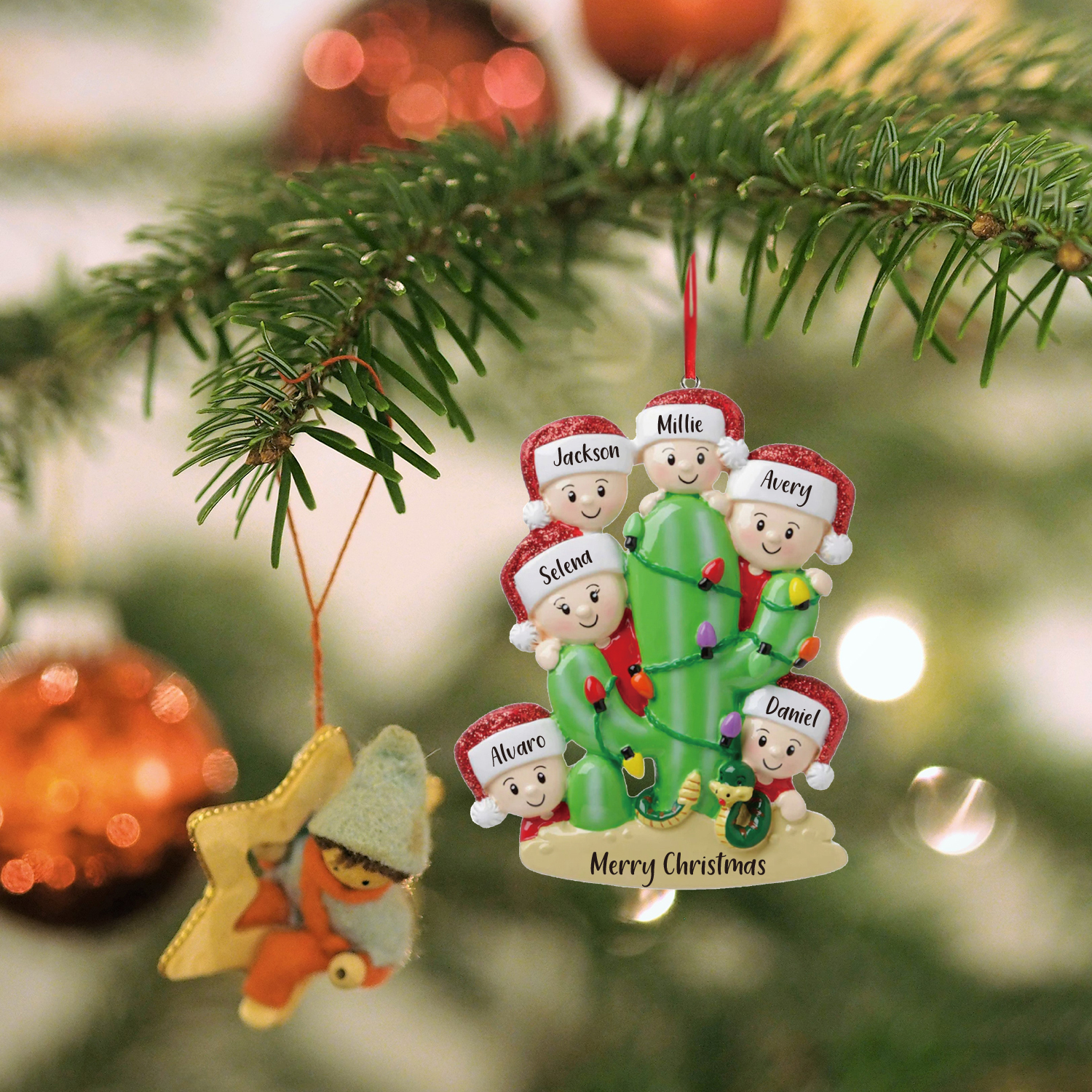 Bianco Natale mille candele... Ornamenti cactus ciondolo per albero di Natale 6 nomi personalizzati