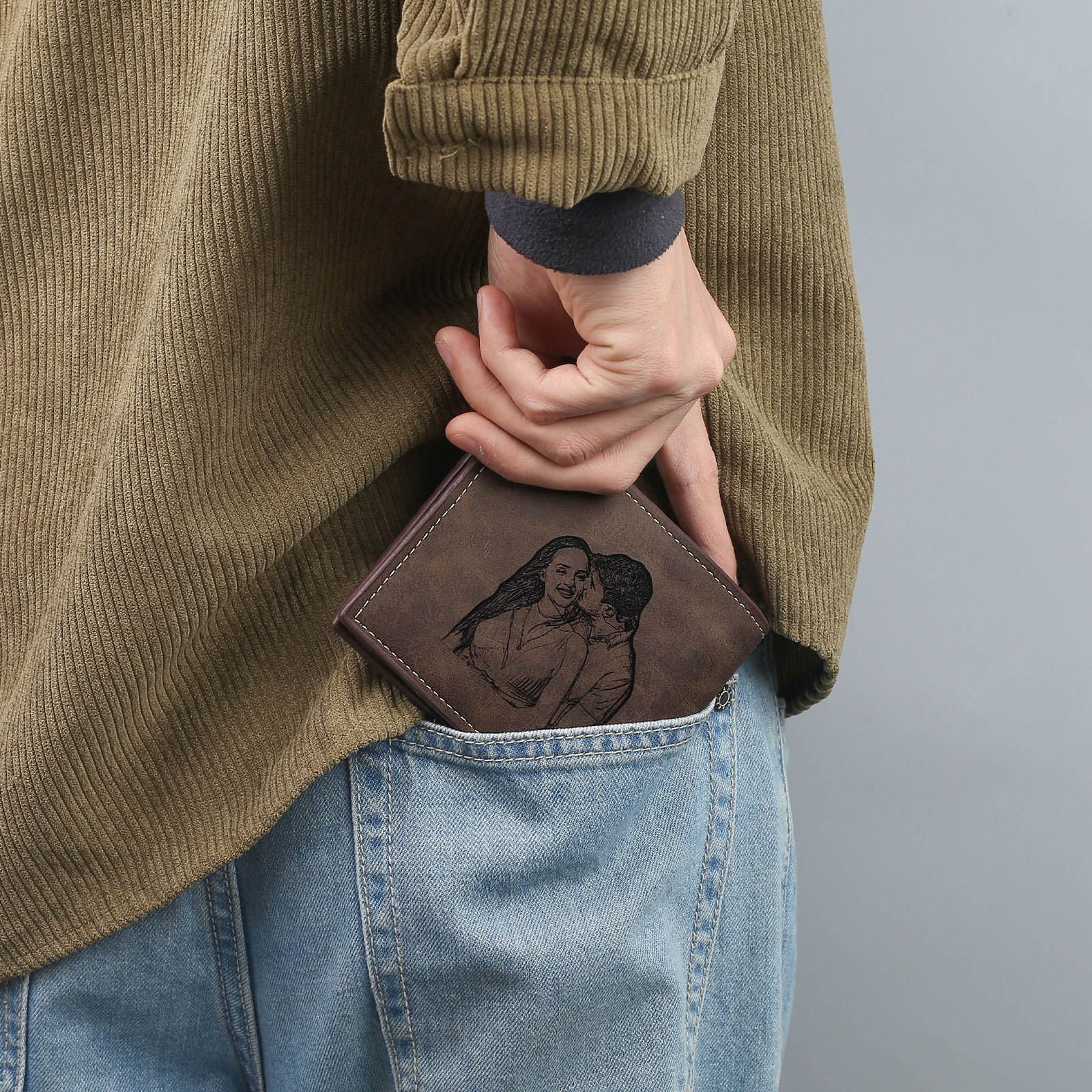 Portafoglio in PU pelle da uomo 1 nome 1 lettera e 1 foto personalizzabili regalo per uomo