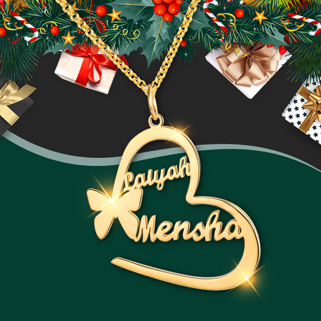 Argento s925 Collana con 2  nomi personalizzatIi e 2 nomi Farfalla