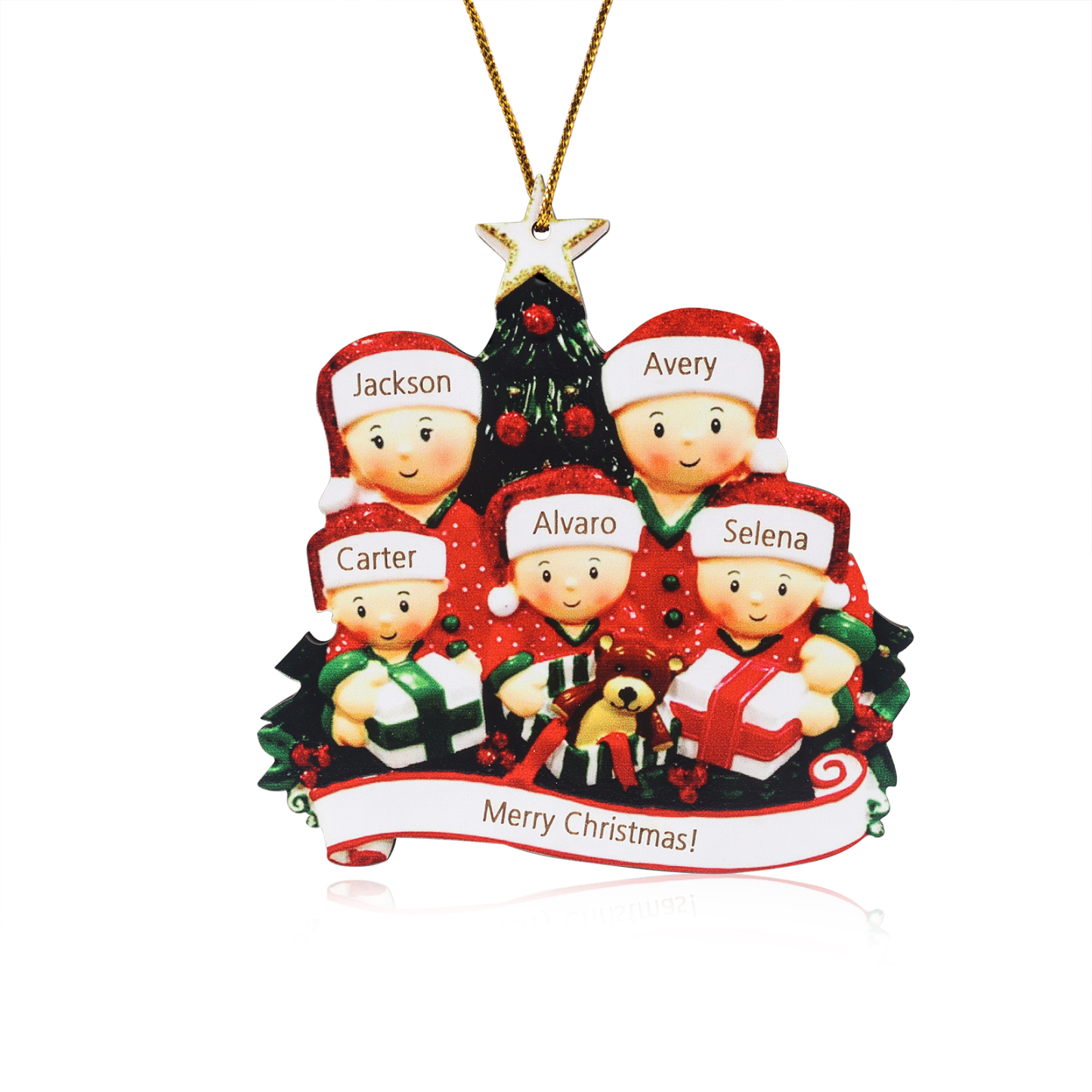 Ornamento Natalizio Personalizzato con 5 Nomi e 1 Testo Regalo di Natale in Legno per Famiglia | Jessemade