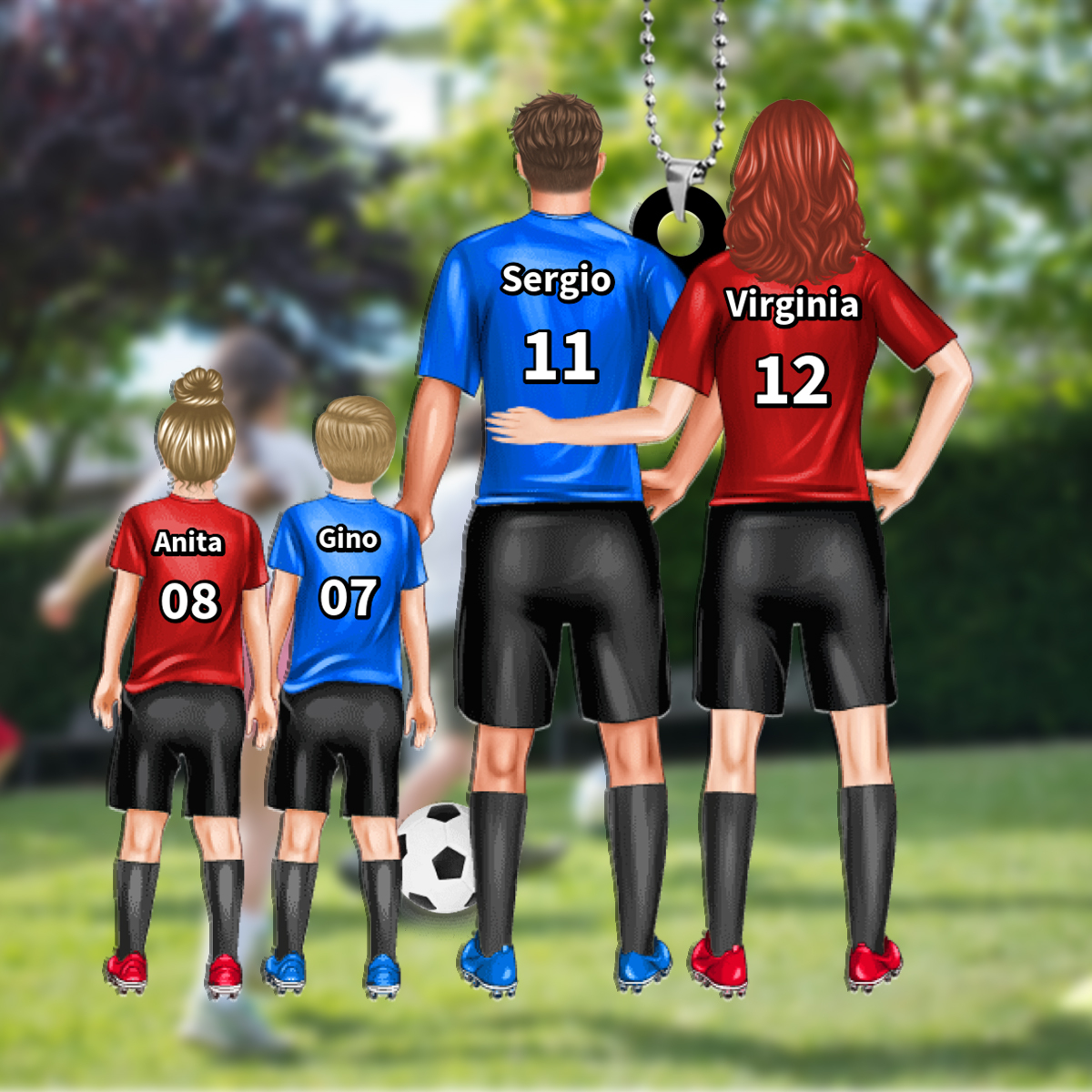 Portachiavi personalizzato a forma di maglia da calcio di famiglia, ornamento da appendere per papà