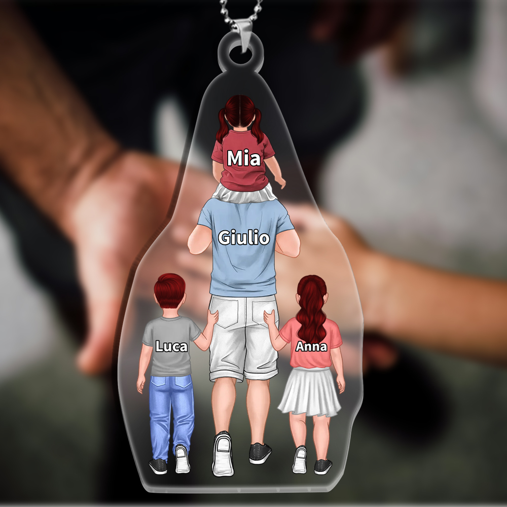 Portachiavi/Pendente acrilico papà e i bambini con immagini e nomi personalizzati