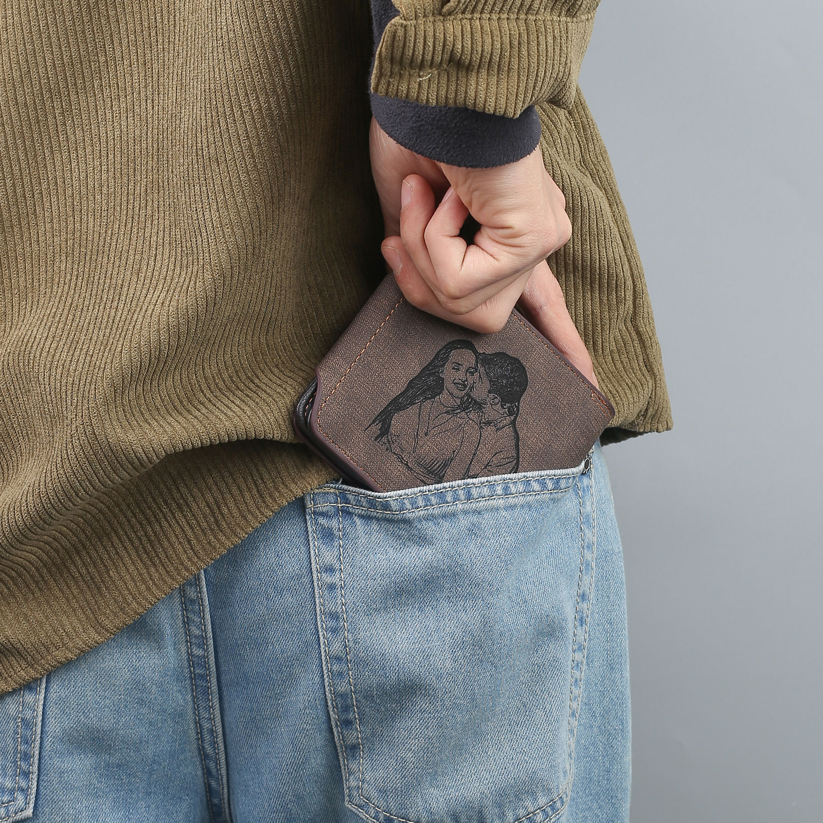 Portafoglio in PU pelle da uomo 1 nome 1 lettera e 1 foto personalizzabili regalo per uomo