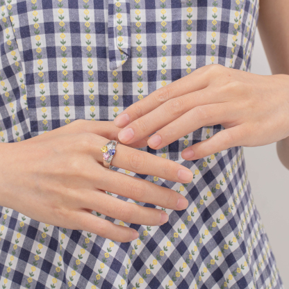 Anello 3 nomi con 3 pietre di nascita in argento 925