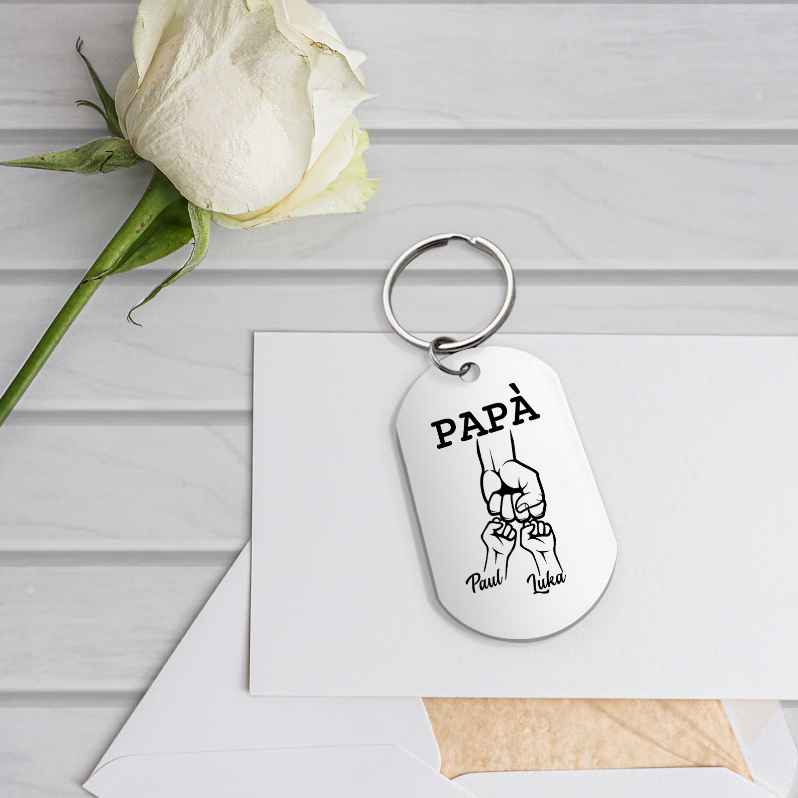 Non dimenticare mai che ti amo-Pugno a pugno Portachiavi 2 nomi regalo per papà