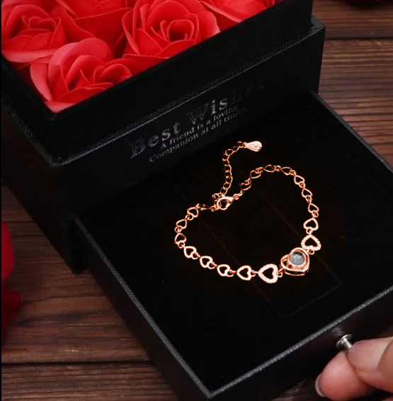 Bracciale argento con pietra cuore proiezione di foto colorato per coppia marito fidanzato con scatola premium