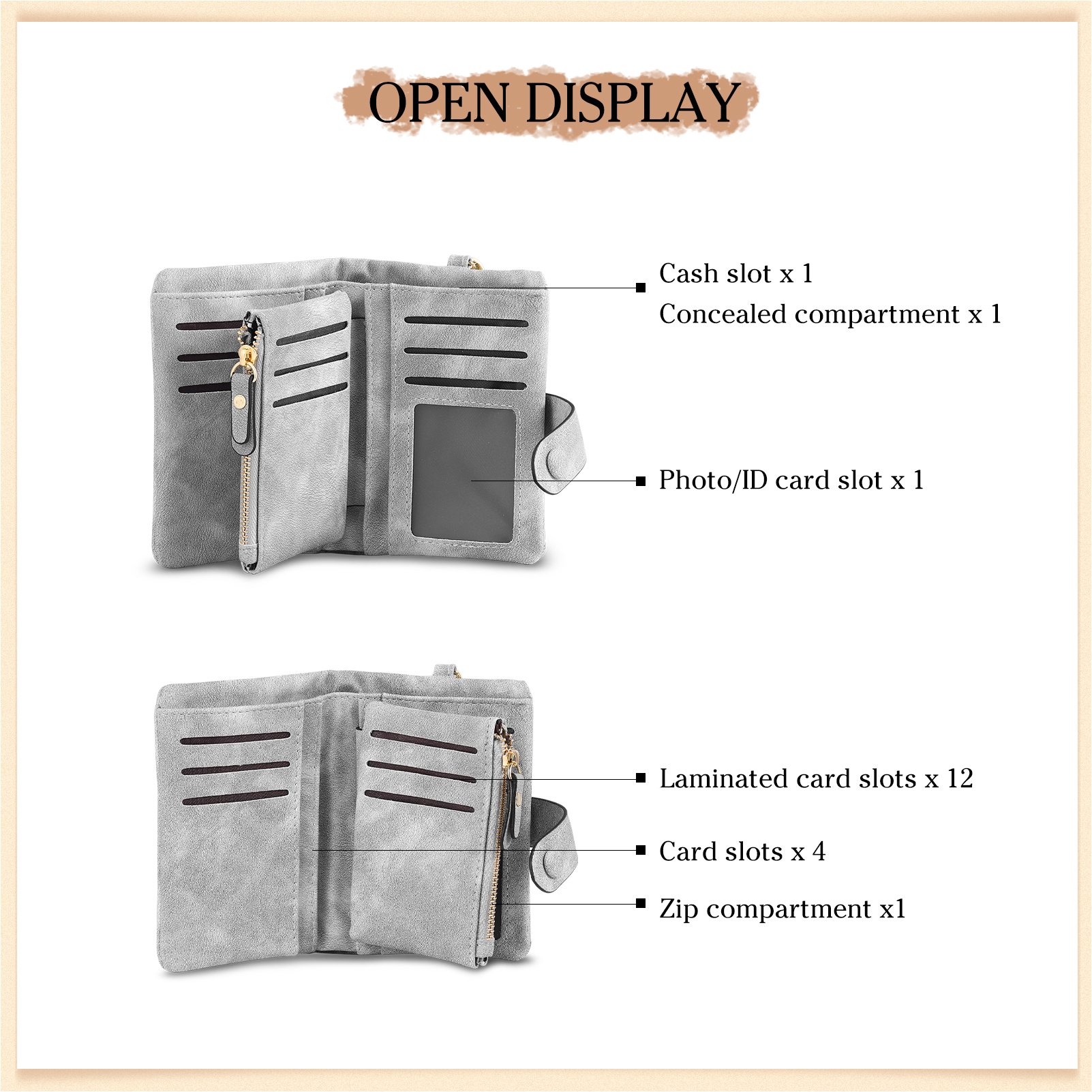 Portafoglio in PU pelle albero di vita con 4 letetre & 1 testo & 1 nome personalizzati per mamma/nonna