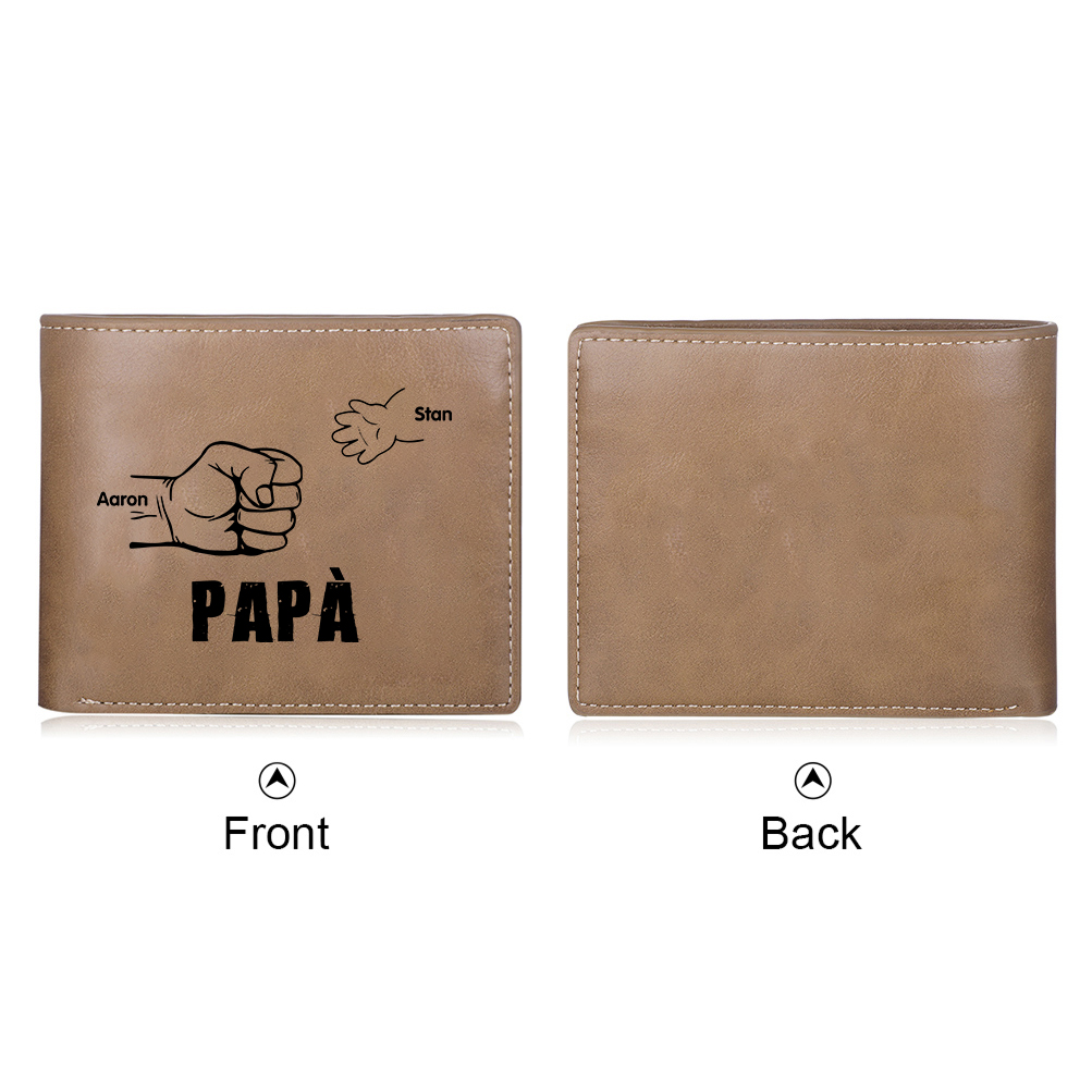 Portafoglio in Pelle PU pugno mano regalo per papà personalizzati 2 nomi