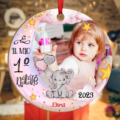 IL MIO 1º NATALE-Ciondolo di legno per bambino bambina foto nome personalizzabile