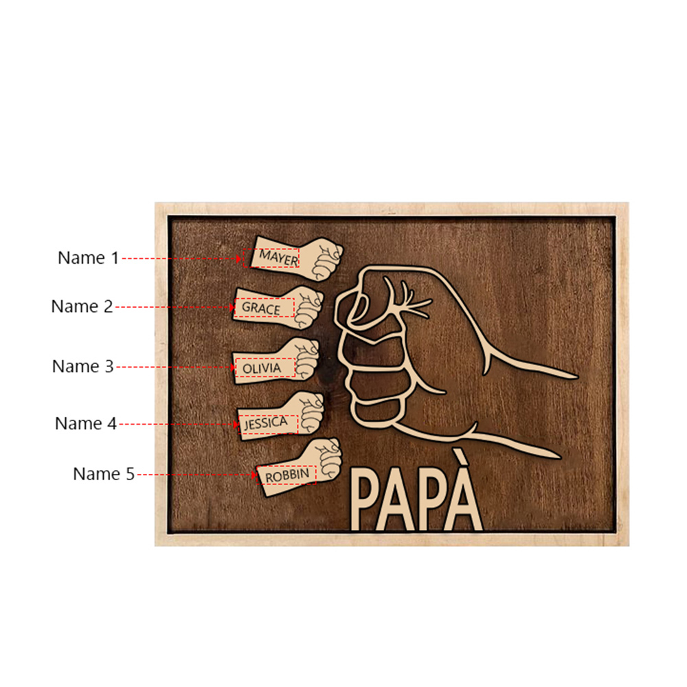 Targa di legno pugno a pugno 5 nomi personalizzabile regalo per papà