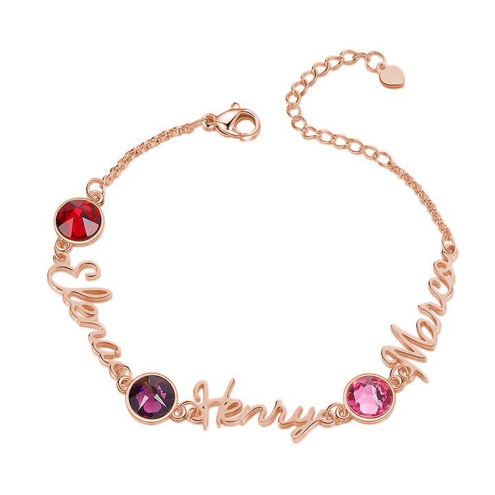 Braccialetto anello con 3 nomi e 3 pietre di nascita personalizzabili regalo per donna