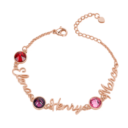 Braccialetto anello con 3 nomi e 3 pietre di nascita personalizzabili regalo per donna
