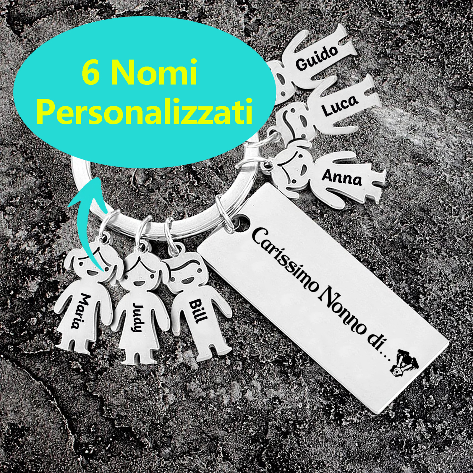Portachiavi con ciondolo bambino 6 nomi personalizzati regalo per nonno festa dei nonni