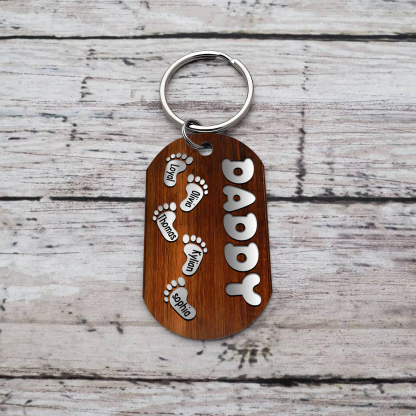 Papà/Nonno-Portachiavi con piedino 5 nomi e 1 testo personalizzati regalo per papà/nonno