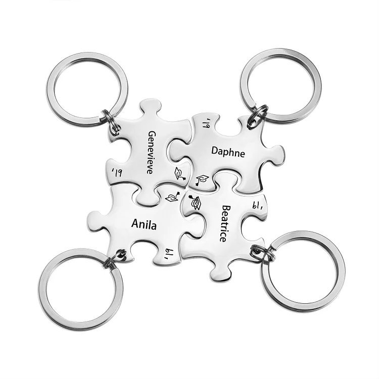 Portachiavi Puzzle Laurea con 4 nomi e 4 testi personalizzati regalo di laurea