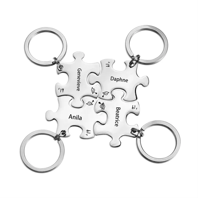 Portachiavi Puzzle Laurea con 4 nomi e 4 testi personalizzati regalo di laurea