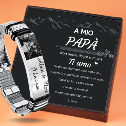 A MIO PAPÀ - Braccialetto maschile personalizzato con 2 testi e foto