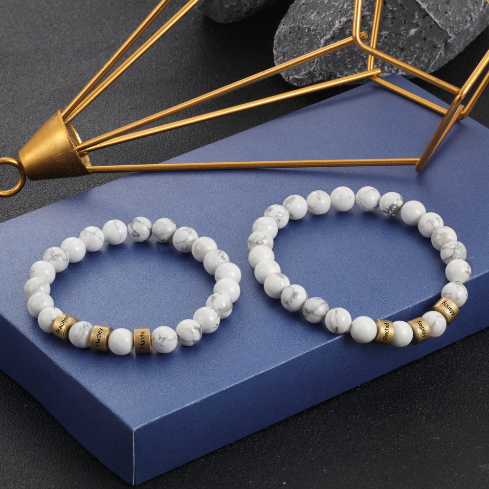 Braccialetto 3 nomi braccialetto personalizzato in howlite bianco
