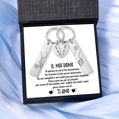 Jessemade IT Portachiavi personalizzabile con 2 lettere e data cuore a coppia