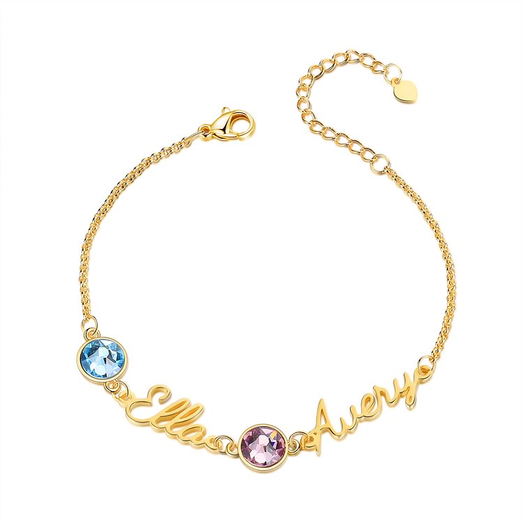Braccialetto anello con 2 nomi e 2 pietre di nascita personalizzabili regalo per donna